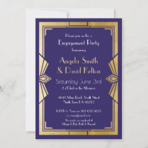 Art Deco Bröllop Förlovning Gatsby Navy Inbjudan