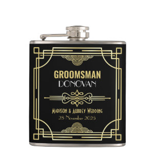 Art Deco Bröllop Groomsman Guld Black Favor 1920-t Fickplunta