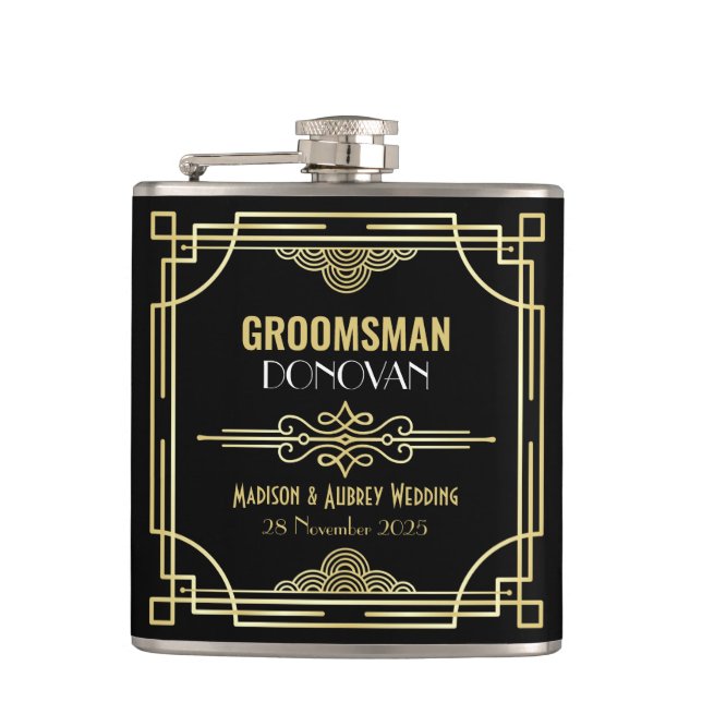 Art Deco Bröllop Groomsman Guld Black Favor 1920-t Fickplunta (Framsidan)