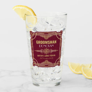 Art Deco Bröllop Groomsman Guld Burgundy Favor Glaskopp
