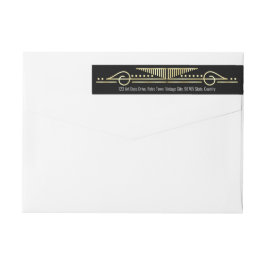 Art Deco Bröllop Guld Black Gatsby Returadress Etikettband