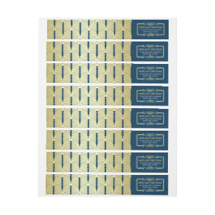 Art Deco Bröllop Guld Blue Elegant Gatsby Etikettband