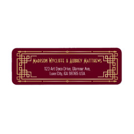 Art Deco Bröllop Guld Burgundy Mail Returadress Returadress Etikett