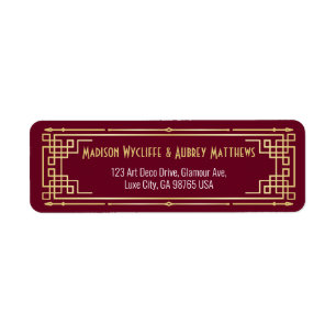 Art Deco Bröllop Guld Burgundy Mail-Returadress Returadress Etikett