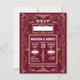 Art Deco Bröllop Guld Burgundy OSA Response Inbjudningar