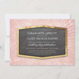 ART DECO BRÖLLOP guld sunburst grått bokeh coral Inbjudningar
