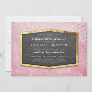 ART DECO BRÖLLOP guld sunburst grått bokeh rosa Inbjudningar