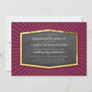 ART DECO BRÖLLOP guld sunburst grått cranberry plu Inbjudningar