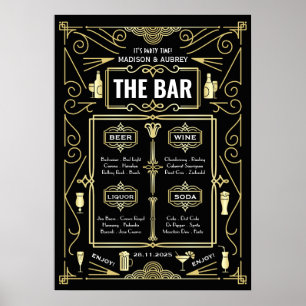 Art Deco Bröllop Guld Svart Great Gatsby Bar Meny Poster