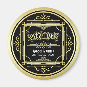 Art Deco Bröllop Kärlek & Tack, Guld Black Favor Magnet