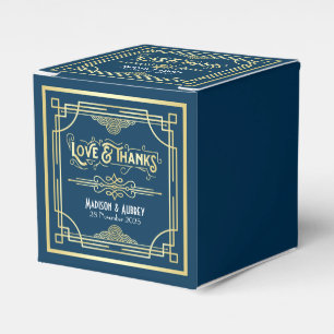 Art Deco Bröllop Kärlek & Tack, Guld Blue Favorite Presentaskar