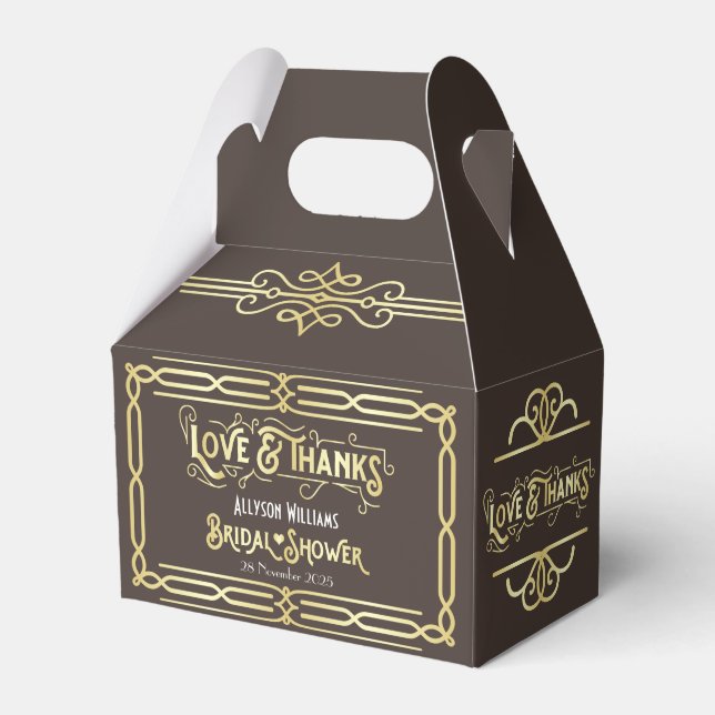 Art Deco Bröllop Kärlek & Tack Guld Chocolate Presentaskar (Framsidan Sidan)