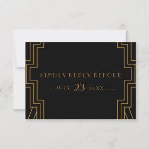 Art Deco Bröllop OSA Card Guld och Black Kort