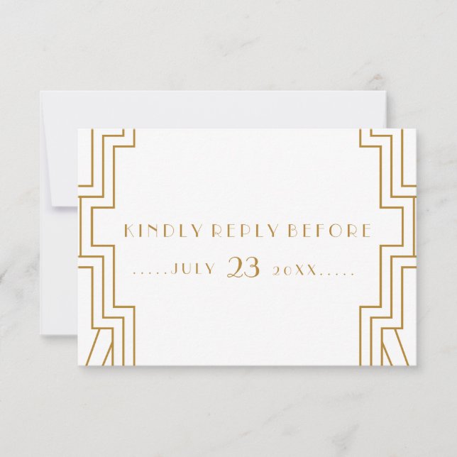 Art Deco Bröllop OSA Card Guld och White Kort (Framsida)