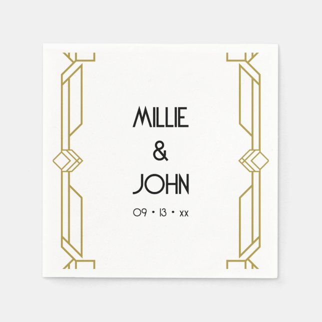 Art Deco Bröllop Pappersservett (Framsidan)