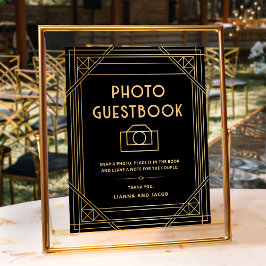 Art Deco Bröllop Photo Guestbook Black Guld-tecken Poster