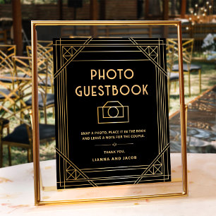 Art Deco Bröllop Photo Guestbook Black Guld-tecken Poster