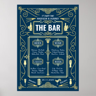 Art Deco Bröllop Pub Menu Vin Beer Liquor Party Poster