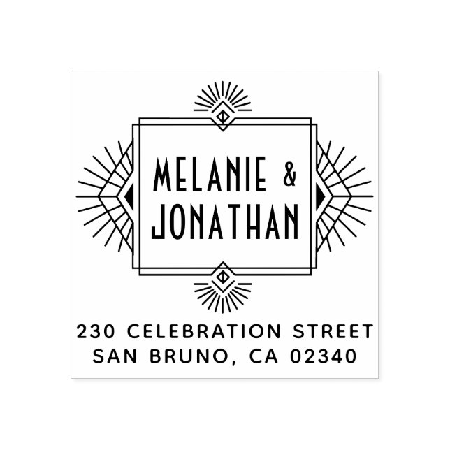 Art Deco Bröllop Ram Returadress Stämpel (Tryck)