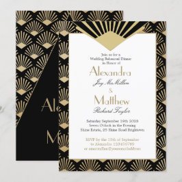Art Deco Bröllop Rehearsal Dinner Black Guld Inbjudningar