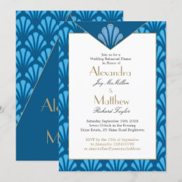 Art Deco Bröllop Rehearsal Dinner Blue Vintage Inbjudningar