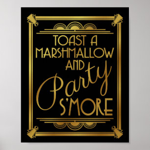 Art deco bröllop, s more party Sign, guld, gatsby Poster