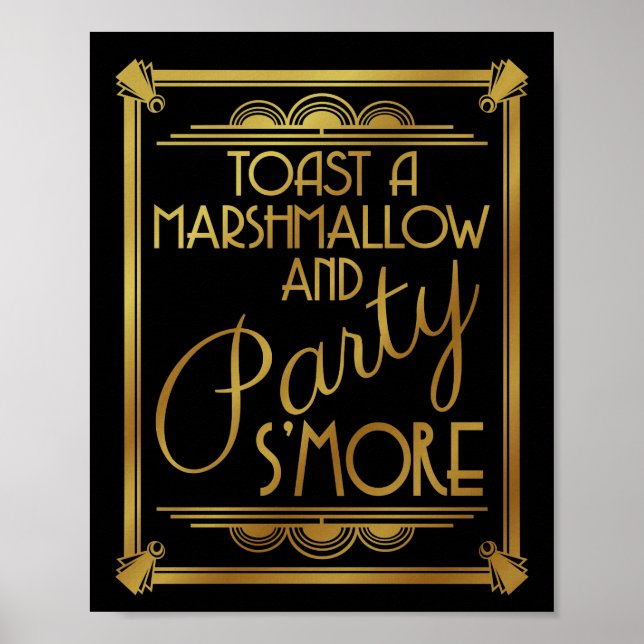 Art deco bröllop, s more party Sign, guld, gatsby Poster (Framsidan)