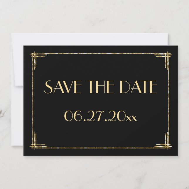Art Deco Bröllop Save The Date-kort Guld Folie Spara Datumet (Framsida)