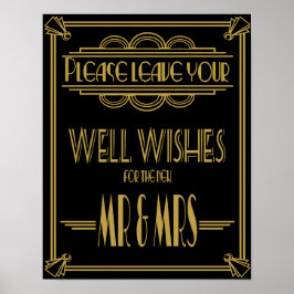 Art Deco Bröllop-tecken Guld och svart önskemål-te Poster