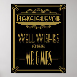 Art Deco Bröllop-tecken Guld och svart önskemål-te Poster