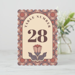 Art Deco Bröllops Bord Nummer Kort Retro Blommig