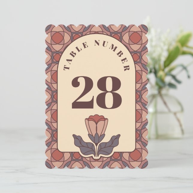 Art Deco Bröllops Bord Nummer Kort Retro Blommig (Stående Fram)