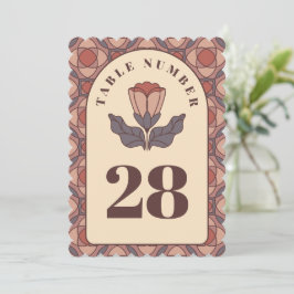 Art Deco Bröllops Bord Nummer Kort Retro Blommig
