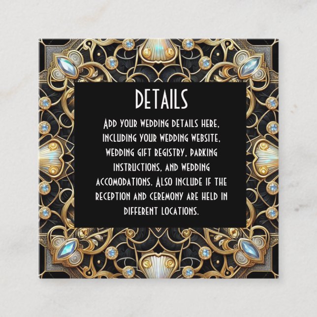 Art Deco Bröllopsdetaljer Bilagor Kort (Framsida)