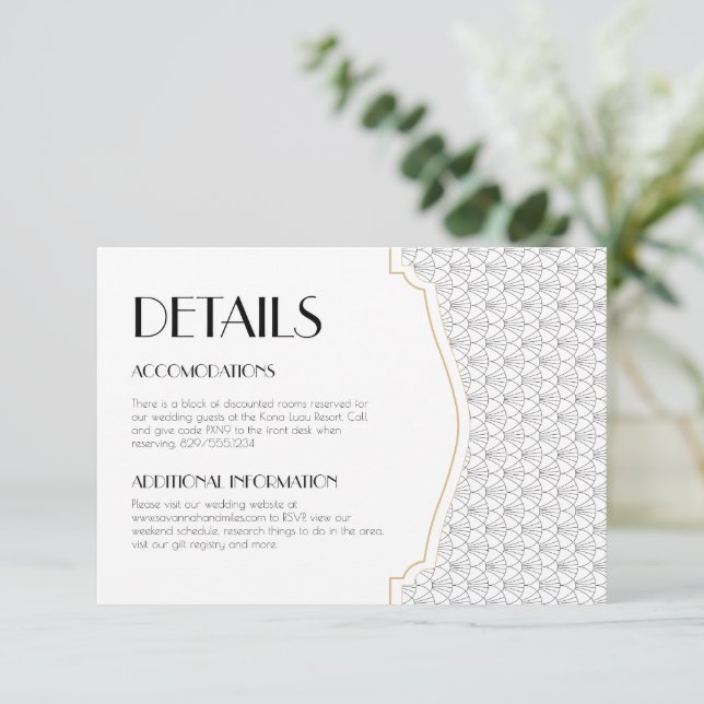 Art Deco Bröllopsdetaljkort Insert Tack Kort (Stående Fram)