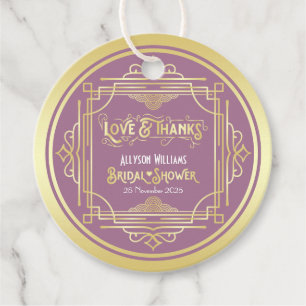 Art Deco Bröllopsdusch Guld Lilafärgad Kärlek & Ta Gåvor Etiketter
