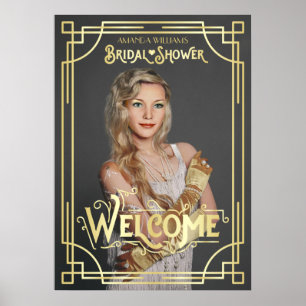 Art Deco Bröllopsdusch Lägg till ditt foto Guld vä Poster