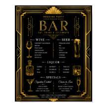 Art Deco Bröllopsfest Bar Viner Öl Sprit Meny