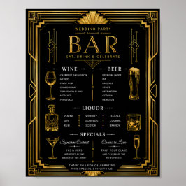 Art Deco Bröllopsfest Bar Viner Öl Sprit Meny Poster