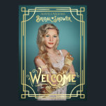 Art Deco Bröllopsfest Foto Väkommen Turkos Poster<br><div class="desc">Fira den blivande bruden med denna unika Art Deco-inspirerade design med Gatsby-tema med abstrakta geometriska ornament och typografi i guld. Perfekt för en Roaring Twenties-inspirerad fest. En elegant, klassisk och tidlös design som passar perfekt för den kräsna blivande bruden som vill ha något annat än det vanliga feminina, blomstermönstrade och...</div>