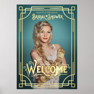 Art Deco Bröllopsfest Foto Välkommen Turkos Poster