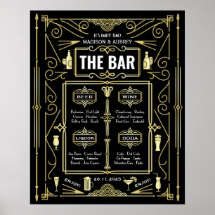 Art Deco Bröllopsfest Pub Beer Liquor Menu Poster
