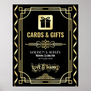 Art Deco Bröllopskort & Gifts Guld Black Sign Poster