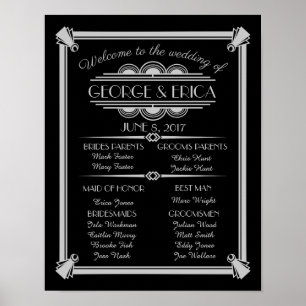 Art Deco-bröllopsprogrammet, bröllopsfest silver Poster