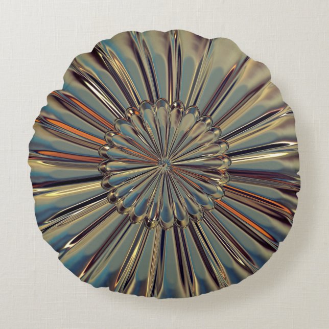 Art deco bronze metallutseendet guld fläkt snäcka rund kudde (Framsidan)