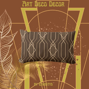 Art Deco Brown & Guld Lumbarkudde