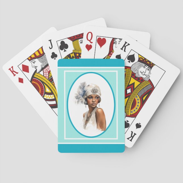 Art Deco Brun Flicka Flapper  Casinokort (Baksidan)