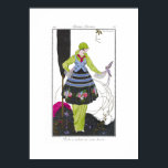 Art Deco Brunelleschi Mode Plate Print Poster<br><div class="desc">Umberto Brunelleschi Costumes Parisiens 1914 Mode Plate Nu finns ett par bra-fjädrade vänner! Snyggt och sofistikerad, men med lite roligt. En parisisk dam i klänning i mode på dagen, med en korvproppad lavandefågel som satt på hennes finger. Underbart Art Deco-palett av svart, fuchsia rosa, kalkgrönt, lavendelblått och lilac. Det är...</div>