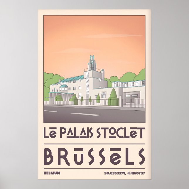 Art Deco Bryssel-plakat, geometrisk stadsbild Poster (Framsidan)