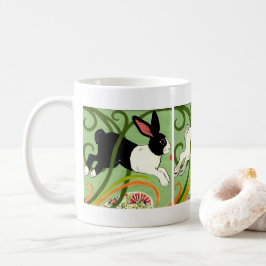 Art Deco Bunny Rabbit Dutch Grått White Grönt Kaffemugg